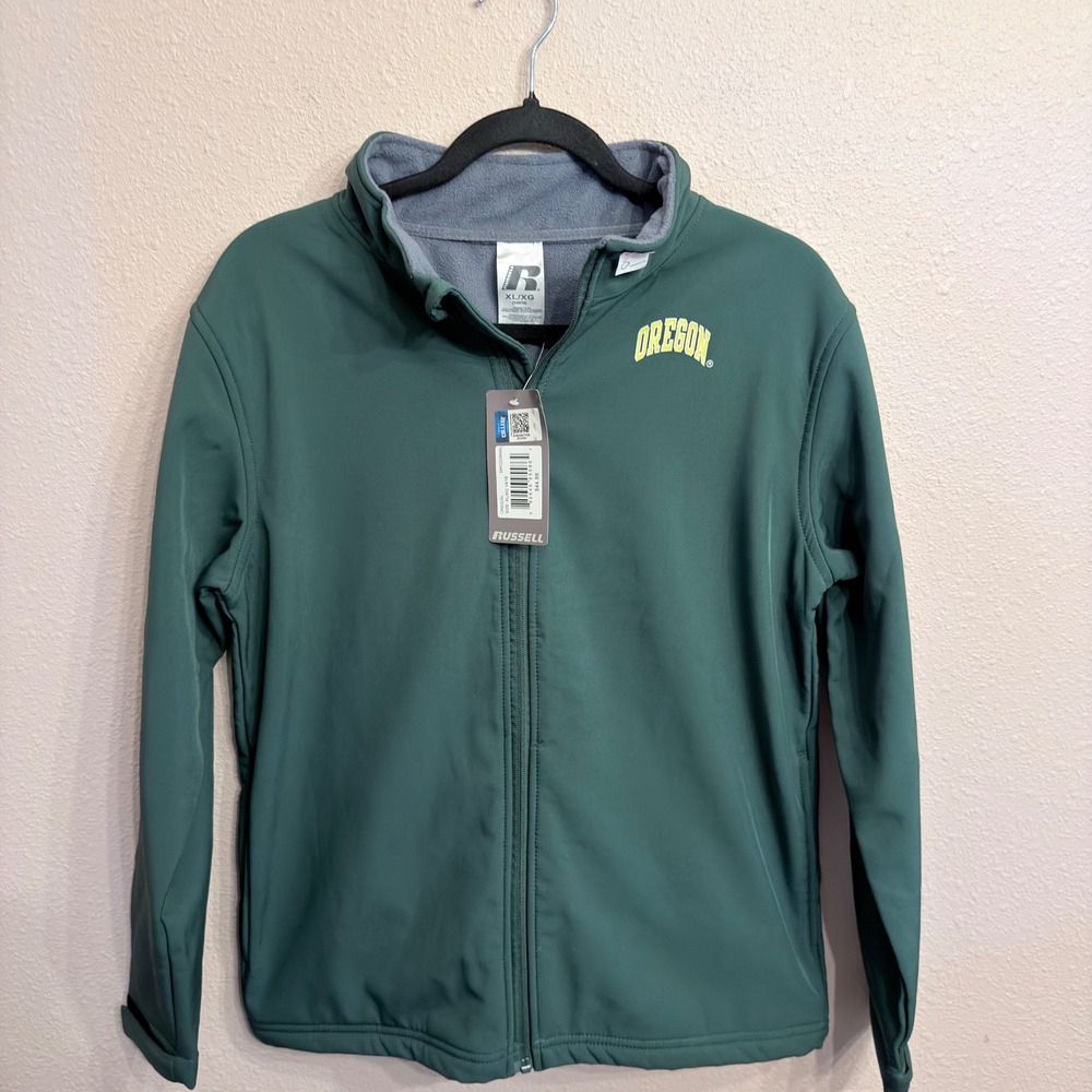 Russell Oregon Ducks Kid Softshell Jacket Green Full Zip XL 14/16 3AKOG39WAL NWT